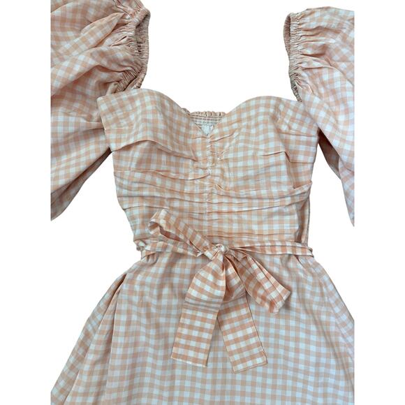 SUNDRESS Balloon Sleeve Gingham Maxi Dress Peach Size XS/S - Picture 6 of 11